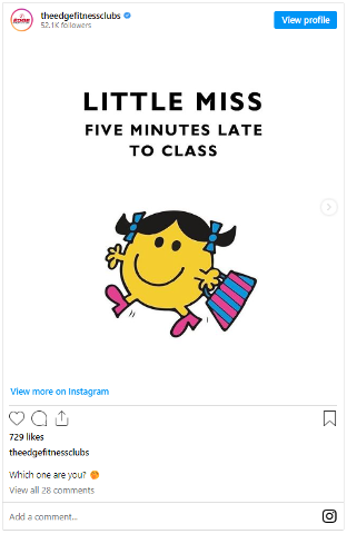 Illustration of “Little Miss Five Minutes Late to Class” with a cheerful character carrying a bag